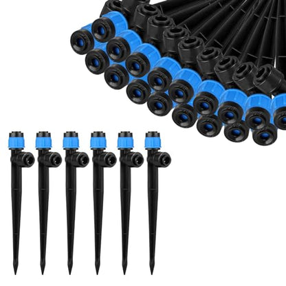 60Pcs Drip Irrigation Emitters – 360° Adjustable Flow for 1/4" Tubing - color: Blue
