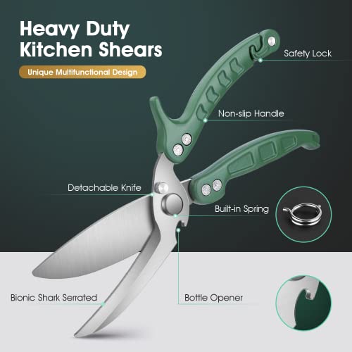 DRAGON RIOT Heavy Duty Poultry Shears - A Must Have Kitchen Shears for Chicken and Meat Cutting - Dishwasher Safe and Stainless Food Kitchen Scissors for Thanksgiving(Green) - color: Green