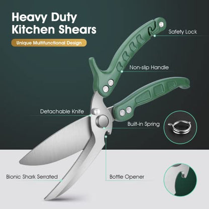 DRAGON RIOT Heavy Duty Poultry Shears - A Must Have Kitchen Shears for Chicken and Meat Cutting - Dishwasher Safe and Stainless Food Kitchen Scissors for Thanksgiving(Green) - color: Green
