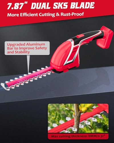2-in-1 Hedge Trimmer Compatible for Milwaukee 18V, 7.9" & 4.7" Blades - color: Red
