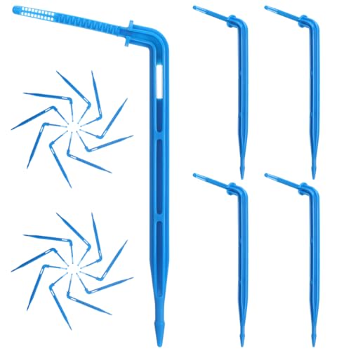 SEWACC 100pcs Automatic Drip Irrigation Stakes, Indoor Plant Watering System with Blue Multi- Drip Emitters for Flower and Seedlings