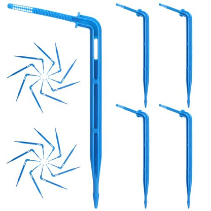 SEWACC 100pcs Automatic Drip Irrigation Stakes, Indoor Plant Watering System with Blue Multi- Drip Emitters for Flower and Seedlings