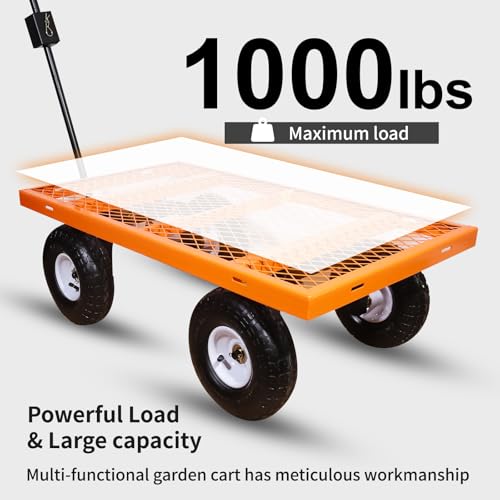 AAIN 1000 lb Metal Garden Cart, Removable Mesh Sides