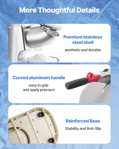 VEVOR Ice Crusher Machine, 220lbs Per Hour Electric 4 Blades Snow Cone Maker, Stainless Steel Shaved Ice Machine with Bowl and Cover, 300W 2000RPM Ice-Shaver for Home and Commercial Use, Silver - color: Silver