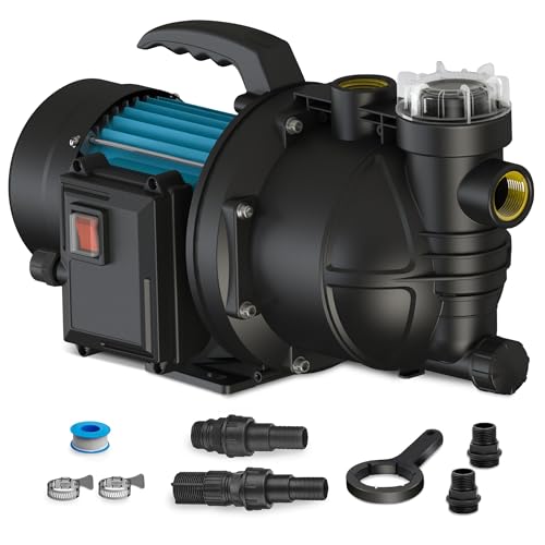 FLUENTPOWER 1.5HP Portable Garden Booster Pump with Prefilter, 1200GPH, Lift 151FT, Shallow Well Jet Pump, Water Transfer Draining Pump for Home Garden Lawn Sprinkler Irrigation - size: 1.5HP with Prefilter