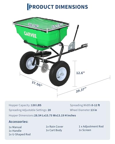 Tow Behind Broadcast Spreader, 125L, 30 Settings, 9.8 ft Spread, Green - color: Green