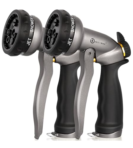 AUTOMAN Garden Hose Nozzle - 2 Pack, 100% Metal High Pressure Spray Nozzle, Labor-Saving Design, Heavy Duty for Garden Watering, Car Washing, Window Cleaning, Pets Bathing - color: Metalic Silver
