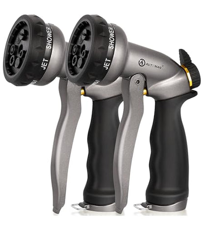 AUTOMAN Garden Hose Nozzle - 2 Pack, 100% Metal High Pressure Spray Nozzle, Labor-Saving Design, Heavy Duty for Garden Watering, Car Washing, Window Cleaning, Pets Bathing - color: Metalic Silver