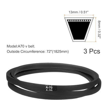 uxcell 3pcs A70 or 4L720 Classic Wrapped Rubber V-Belt, 70"(1775mm) Inside Circumference, A Profile V Belt - size: A70