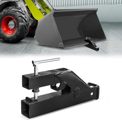 Clamp On Trailer Hitch Receiver 2 Inch Ball Mount Adapter for Tractor Bucket Fits All 2" Hook Inserts, Black