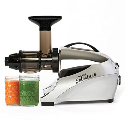 Tribest Solostar SS-4250-B Horizontal Horizontal Slow Masticating Juicer, Single Auger Cold Press Juicer & Juice Extractor, Chrome, Black