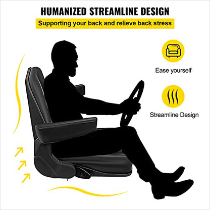 Bestauto Universal Fold Down Forklift Seat with Retractable Safety Belt, Armrest,Adjustable Seat for Excavator, Forklift, Tractor, Skid Loader, Backhoe Dozer Telehandler