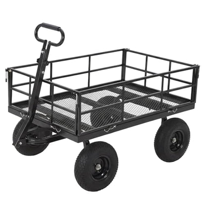 Heavy Duty Steel Garden Cart, 1200 LBS Load Capacity Garden Wagon with 10 inch Tire and 180° Rotating Handle Attach to ATV or Tractor, Yellow