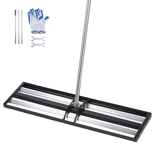 VEVOR Updated Lawn Leveling Rake with Roller, 48'' x 10" Stainless Steel Lawn Leveler with 83.9'' Adjustable Handle, Heavy Duty Yard Leveling Rake, Effort Saving Lawn Leveling Tool for Yard Golf Court - size: 48x10x84in (with Roller)