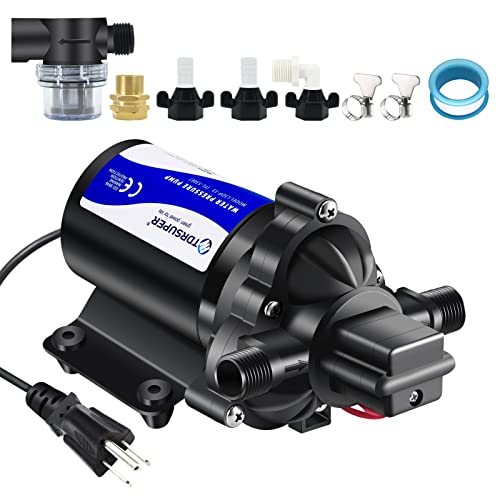 TDRSUPER Self-Priming Water Transfer Pump 110V AC, 4GPM 45PSI High Pressure Booster Pump, Black Stainless Steel Diaphragm Garden Sprinkler Pump for Home, Kitchen, Bathroom, Marine, Yacht - style: 110V 4GPM 45PSI