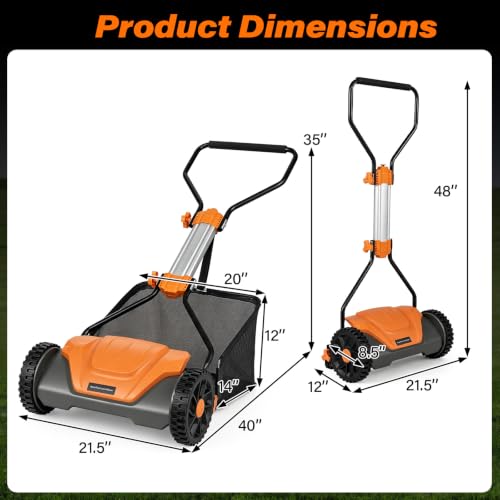 Goplus 16 Inch 5-Blade Push Reel Lawn Mower, Adjustable Cutting Height - color: Orange