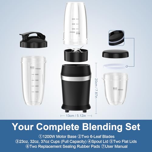 Colarlemo 1200W Smoothie Blender, Personal Kitchen Blender, Ice Crushing - color: Matte Black