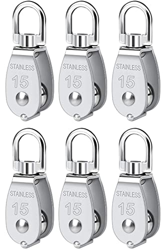 Pulley Block 304 Stainless Steel Rope Cable Pulleys - size: M15 6Pack