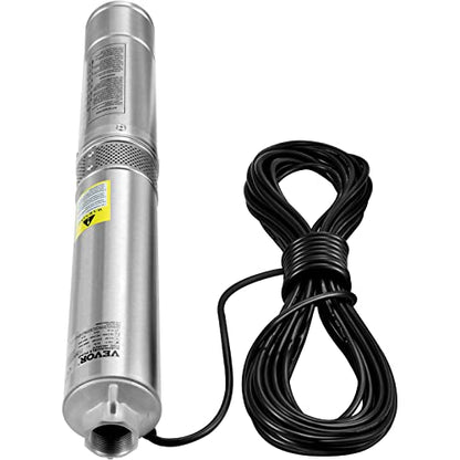 VEVOR Deep Well Submersible Pump, 0.5HP/370W 230V/60Hz, 28GPM 167 ft Head, with 33 ft Electric Cord, 4 inch Stainless Steel Water Pumps for Industrial, Irrigation and Home Use, IP68 Waterproof Grade - style: 0.5HP/230V/ Built-in Controller