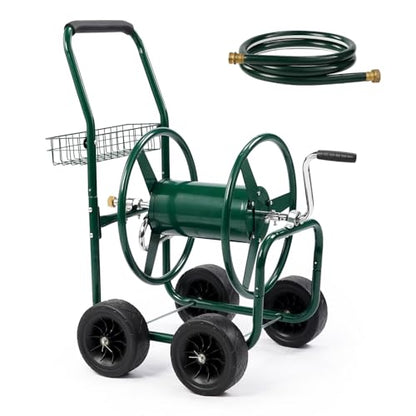 Outvita 250 FT Duty Hose Reel Cart, 4 PU Wheel Garden Storage Cart, Green - color: Green, size: 250FT
