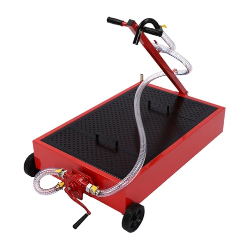 20 Gallon Oil Drain Pan Low Profile Oil Drain Tank with Manual Rotary Pump & 7.2 Ft Hose Oil Drain Cart with Foldable T-Handle Oil Change Pan for Car, SUV, Truck - size: A-20 Gallon Oil Drain Pan Manual Pump