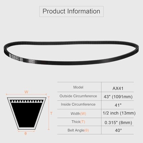 uxcell AX41 EPDM V-Belt, Raw Edge Cogged Industrial Rubber V Belt 1/2" Width x 41" Inside Circumference - size: AX41