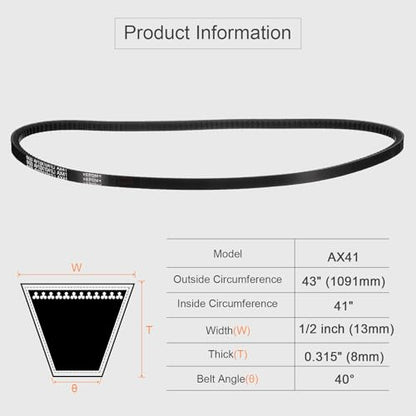 uxcell AX41 EPDM V-Belt, Raw Edge Cogged Industrial Rubber V Belt 1/2" Width x 41" Inside Circumference - size: AX41