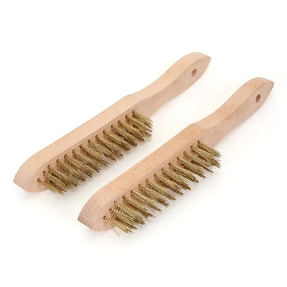 MAXMAN Brass Brush Set, 11" Beechwood Handle, Heavy Duty Rust/Paint Remover - style: Brass Brush