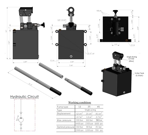 Spare Parts Holland - Single Acting Hydraulic Piston Hand Pump with Release Knob, Hand Operated Hydraulic Pump 3/8" NPTF Ports (2.7 CID 5 Qrt Tank (1.3 Gal) - size: 2.7 CID 5 Lt. tank (1.3 Gal)