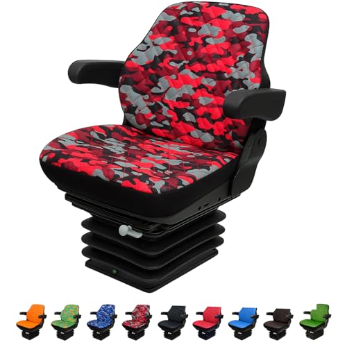 Heavy Duty Universal Tractor Seat Cover for Cabinet Tractors Without Headrest, Forklift Seat Cover, Camuflage Pattern, 8 Colors (Impertex Red Camuflage) - color: Impertex Red Camuflage