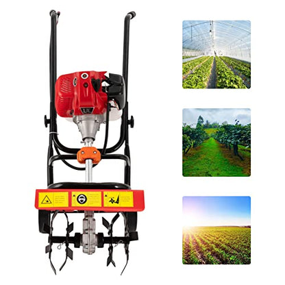 52CC Tiller Cultivator, 2-Stroke Mini Gas Powered Rototiller with Wheels, 6500RPM Garden Tiller for Soil Cultivation, Weeding & Lawn Care, 36cm Tilling Width