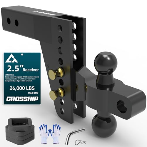 Adjustable Drawbar Trailer Hitch - Fits 2.5'' Receiver, 6'' Drop/Rise Ball Mount, Solid Dual Ball (2" x 2-5/16") Tow Hitch 26,000 LBS GTW, Heavy Duty Truck with Pin for Class III & IV - size: 2.5" 6Drop-Dual Ball