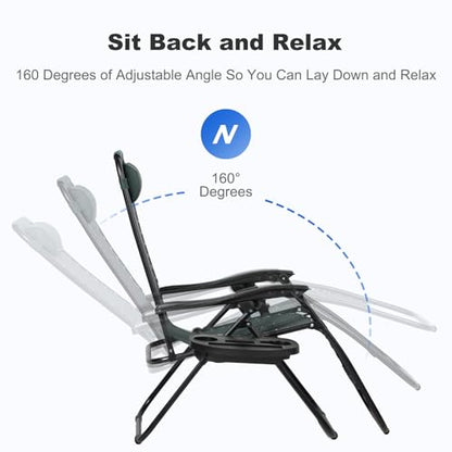 Nazhura Set of 2 Relaxing Recliners Patio Chairs Adjustable Steel Mesh Zero Gravity Lounge Chair Beach Chairs with Pillow and Cup Holder (Dark Green) - color: Dark Green