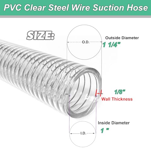 1"id-10ft PVC Reinforced Tubing Steel Wire Suction Flexible Hose Vinyl Tubing Heavy Duty PVC Vacuum Hose Drain Fuel Oil Gas Water for Marine Bilge Pump Pond Spa - size: 1"ID, style: 10 feet