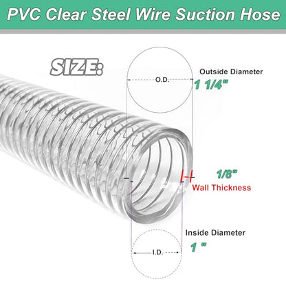 1"id-10ft PVC Reinforced Tubing Steel Wire Suction Flexible Hose Vinyl Tubing Heavy Duty PVC Vacuum Hose Drain Fuel Oil Gas Water for Marine Bilge Pump Pond Spa - size: 1"ID, style: 10 feet