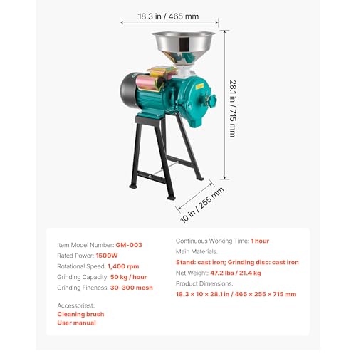 Electric Grain Mill for Flour, Wheat Grinder Mills for Kitchen, 1500W
