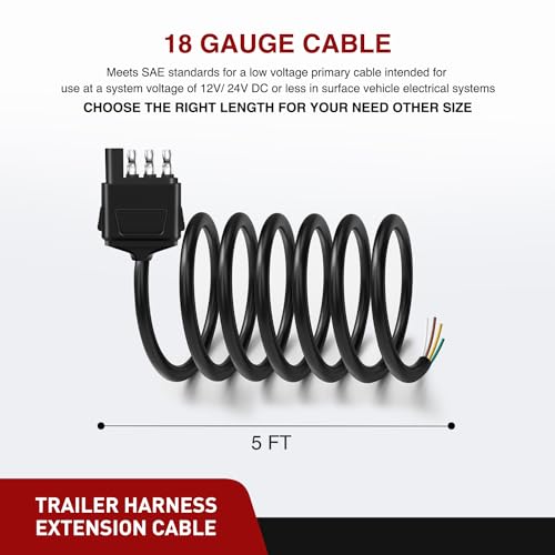 Nilight 4 Way Trailer Connector Wire 5 Feet - color: Male End Jacket Wiring Harness 5FT