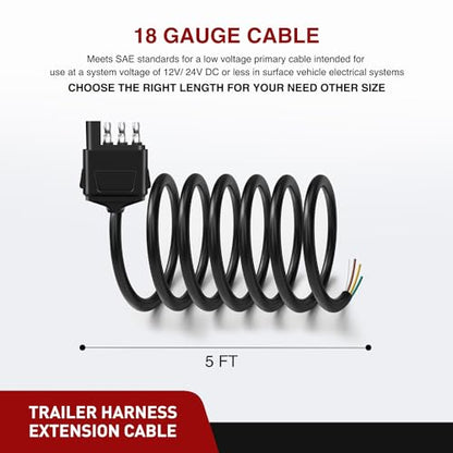 Nilight 4 Way Trailer Connector Wire 5 Feet - color: Male End Jacket Wiring Harness 5FT