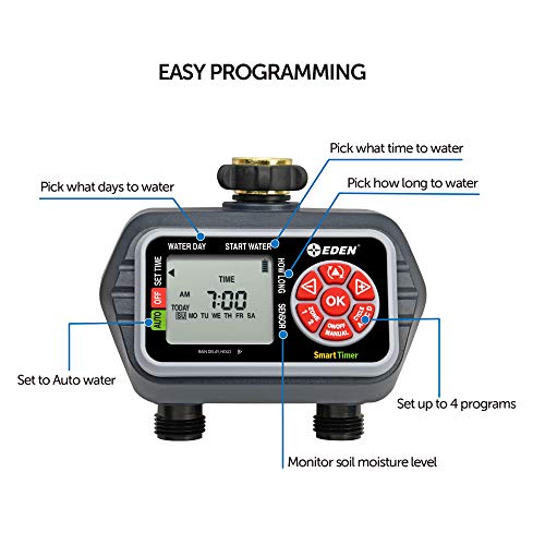 Eden 93412 Programmable Digital Water Timer 2-Zone, Compatible with Wireless Soil Moisture Sensor - size: 2 Zone