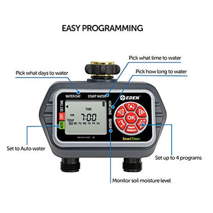 Eden 93412 Programmable Digital Water Timer 2-Zone, Compatible with Wireless Soil Moisture Sensor - size: 2 Zone