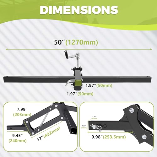KUAFU ATV/UTV Manual Implement Lift, 1-Point and 2-Inch Receiver, 50 in,