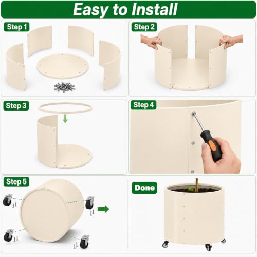 2 Pack Rolling Planter for Tree,30 Gallon Large Metal Tree Pots for Outdoor - color: White