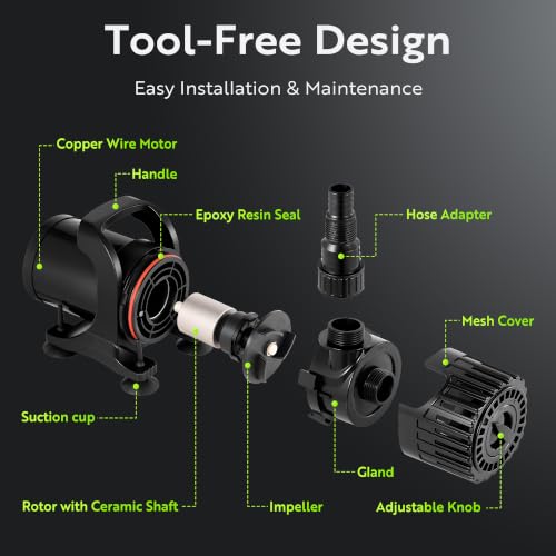 100W Pond Pump, Adjustable Flow 690~1,800GPH Fountain Pump - size: 100W