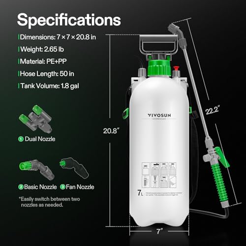 VIVOSUN 1.8 Gal/7L Pump Sprayer, Garden Water Sprayer - size: 1.8 gal
