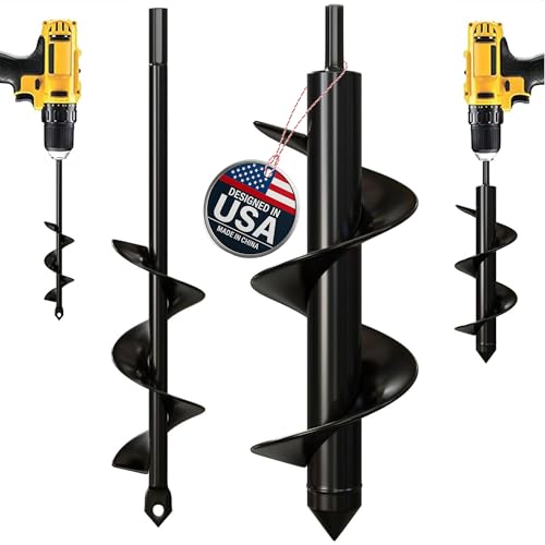 K-Brands Auger Drill Bit for Planting – 1.6 x 9 Inch & 3 x 9 Inch Set - Garden Spiral Hole Drill and Bulb Planter Tool - Bedding Plants, Umbrella Holes - 3/8 Inch Hex Drive Drill - size: 1.6 x 9 + 3 x 9 Inch