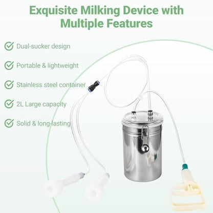 Manual Milking Machine, 2L Effort-Saving Goat Milking Device, Sheep Cow Hand Vacuum Pump Goat Cow Milking Machine, Portable Milking Kit for Milk Plant Farm