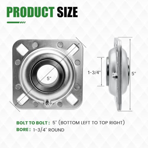 Disc Harrow Flange Bearing 1-3/4" Round Bore, 4-Bolt Harrow Disc Bearing Compatible with FD209RA ST427 ST490, Harrow Disc Bearing 1-3/4 Inch Bore Replacement for Agricultural Tool Case-IH New Holland