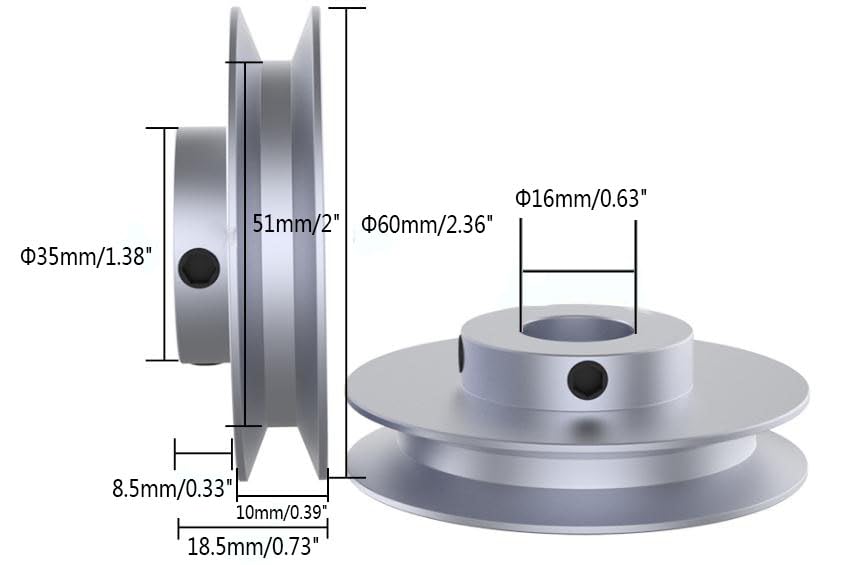 CHANCS Outer Diameter 60mm Single Groove Pulley Fixed Bore16mm Pulley for Drilling Machine 6MM PU Round Belt - size: 60x16mm