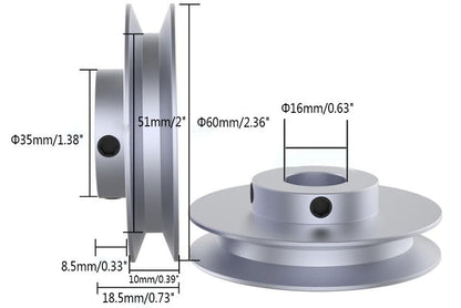 CHANCS Outer Diameter 60mm Single Groove Pulley Fixed Bore16mm Pulley for Drilling Machine 6MM PU Round Belt - size: 60x16mm