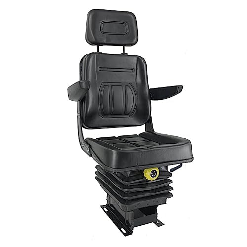 Tractor Suspension Seat, Adjustable Universal Replacement Seat W/Armrest W/Backrest, Compatible with Excavator Skid Loader Dozer (Black)